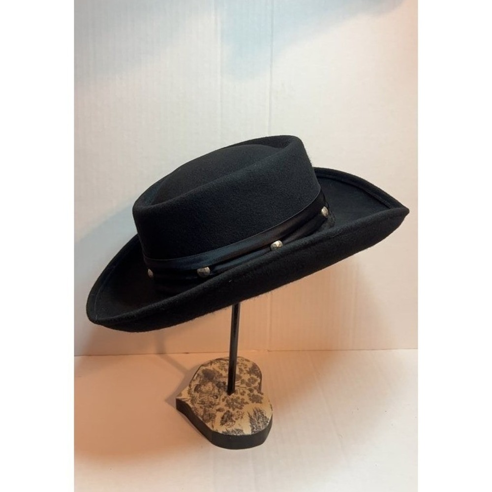 Vintage Black Felt Cowboy Hat with Leather Look Alike Band